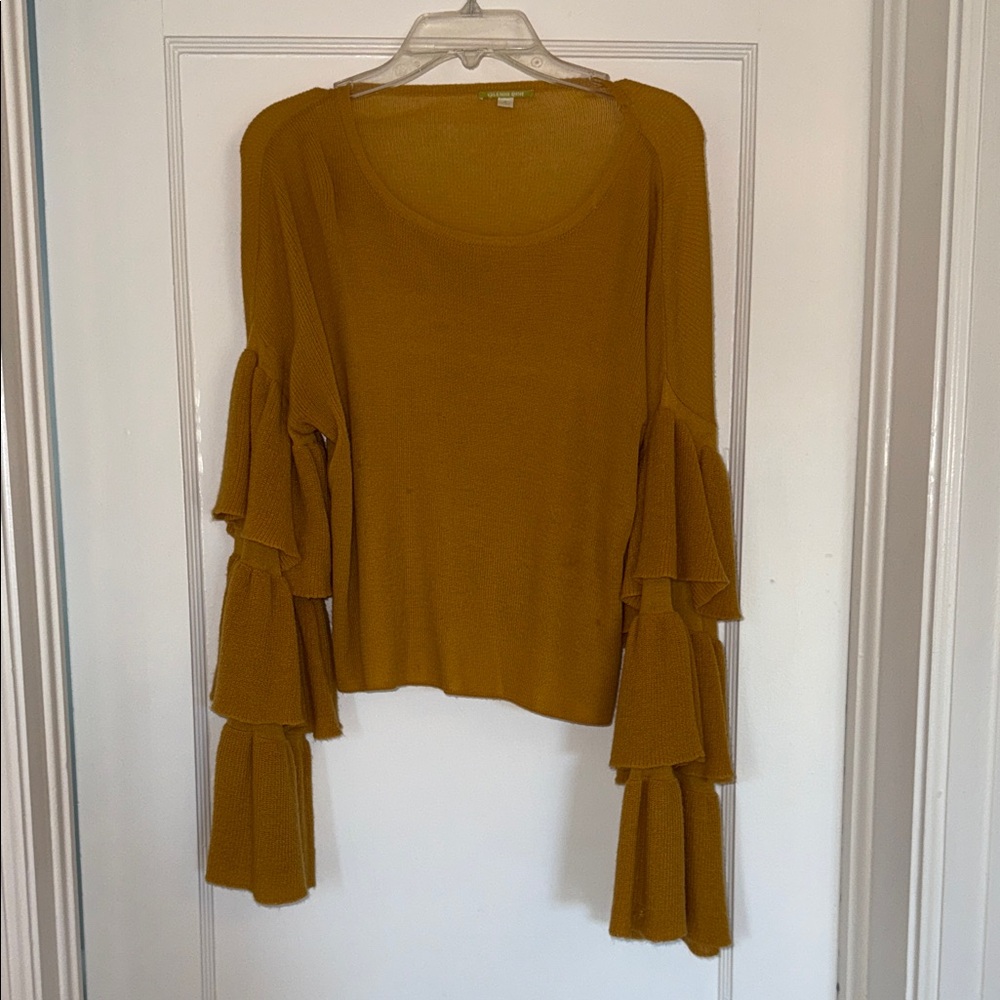 Gianni Bini Mustard Ruffle Sleeve Knit Top